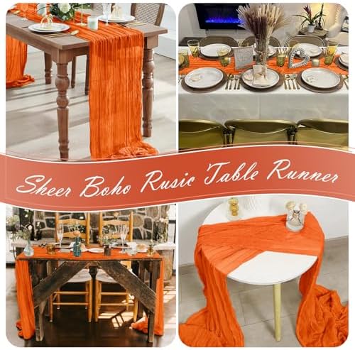 15 Pack Orange Cheesecloth Table Runner 17 x 108 inch Cheese Cloth Table Runners 9ft Orange Table Runner Rustic Romantic Sheer Gauze Runner for Wedding Party Baby Shower Table Decoration - Image 7