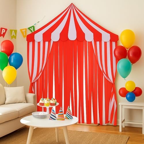 Breling 4 Pcs Carnival Circus Decor Backdrop Tent with Canopy, red White - Image 6