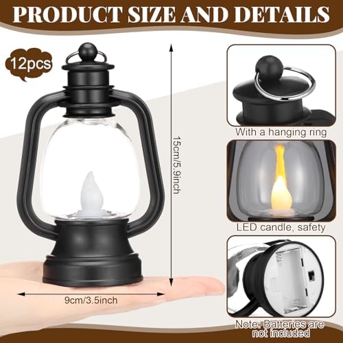 Ferraycle 12 Pcs Mini Lanterns Bulk 6 Inch Black Lamp Table Centerpieces - Image 3