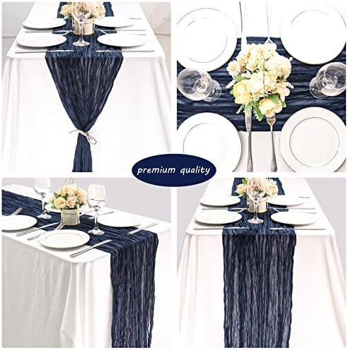 35x72 Inch Navy Blue Cheesecloth Table Runner Wedding Birthday Party Decor - Image 5