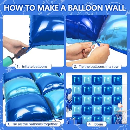 NISOCY 25PCS Blue and Pearl Blue Square Foil Balloons Wall Backdrop - Image 5