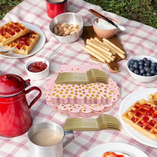 Pink and Gold Paper Plates and Napkins Fork Party Supplies - Image 5