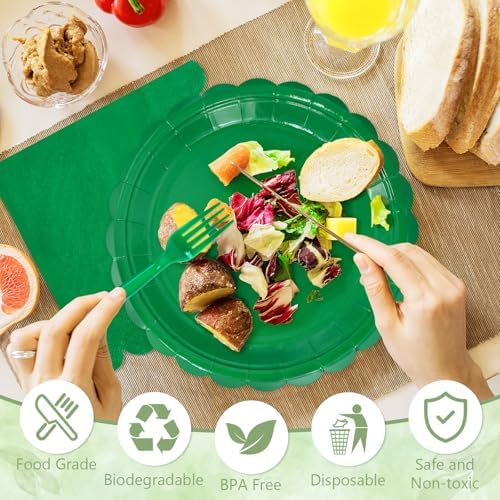 Mulbozy 100 Pcs Green Plastic Plates,Green Disposable Plates Set for Party - Image 4