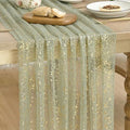 Artoid Mode Sage Green Gold Gauze Table Runner 59x120 Inch 10FT, Glitter Metallic Foil Sheer Dining Wedding Anniversary Holiday Birthday Table Decor for Home Party by ArtoidMode