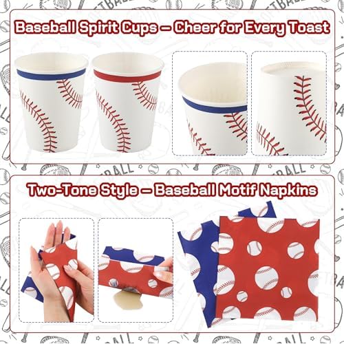 Kochorie 96 Pieces Baseball Party Supplies, Baseball Birthday Themed Decorations, Disposable Tableware Set Includes Paper Plates, Cups, Napkins Serves 24 Guests for Sports Game Day Party - Image 4