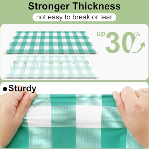 misaya 12 Packs Teal White Buffalo Gingham Plastic Disposable Table Cloth - Image 2