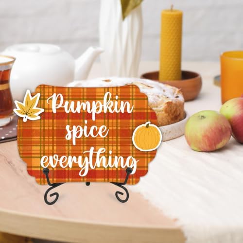 Fall Table Sign 5x7 Inch Autumn Decor, Rustic Party Centerpiece with Metal Stand & 2 DIY Stickable Wood Decor, Pumpkin Spice Everything Thanksgiving Table Decoration for Home & Party Display - B05 - Image 5