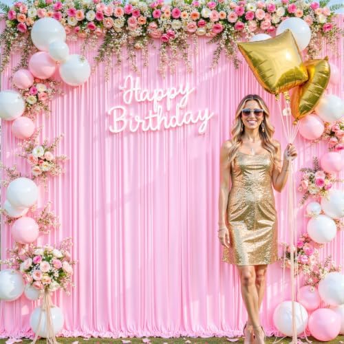 Pink Backdrop Curtain for Parties Baby Shower Wrinkle Free Pink Photo Curtains Backdrop Drapes Fabric Decoration for Weddings Birthday Party 5ft x 7ft,2 Panels - Image 2