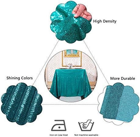 Eternal Beauty Teal 48x48 Inch Tropical Beach Sequin Tablecloth - Image 3