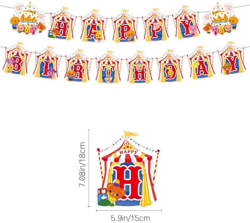 Circus Theme Birthday Party Decorations, Cartoon Carnival Animal Party Supplies with Happy Birthday Banner, Backdrop, Balloons, Cake & Cupcake Toppers for Carnival Themed Kids Birthday Party Decor - Image 4