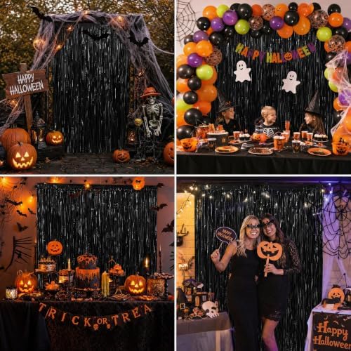 2Pack Black Party Backdrop, Black Party Decorations Foil Fringe Curtains - Image 5