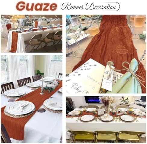 6 Pack Terracotta Cheesecloth Table Runner 20 x 120 inch Gauze Table Runners 10 FT Long,Semi Sheer Cheese Cloth Fabric Table Runner Bulk for Wedding,Party,Baby Shower,Bridal Shower Decoration - Image 5