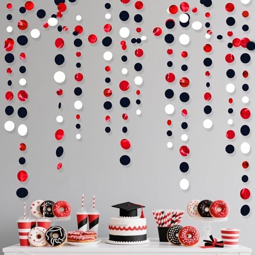46 Ft Red Black and White Circle Dots Garland Hanging Paper Polka Dots Streamer for Graduations Birthday Bachelorette Engagement Wedding Bridal Shower Holiday Casino Poker Pirate Party Decorations by pinkblume