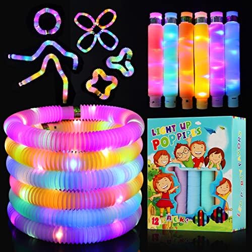 Glow Sticks Light Up Fidget Pop Tubes 18 Pack Glow in The Dark Party Supplies Toddler Sensory Toys, Glow Stick Party Pack Halloween Party Favors Goodie Bag Stuffers Christmas Return Gifts for Kids by GreenLifeBetterLife