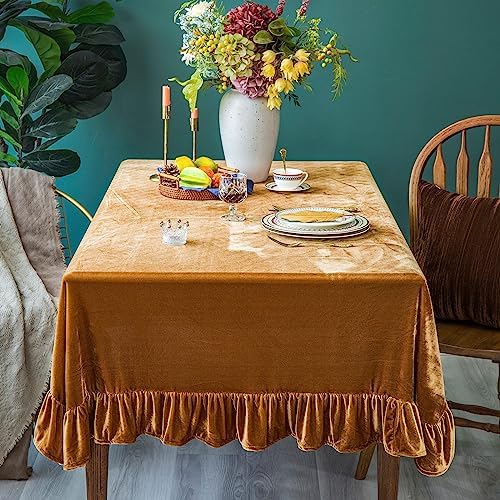 GLORY SEASON Velvet Tablecloth Luxurious Solid Rectangle Table Cloth,Oblong Retro Farmhouse Ruffle Tablecloths Washable Table Cover for Party Wedding Baby Shower Kitchen Dinning Tabletop Decoration - Image 3