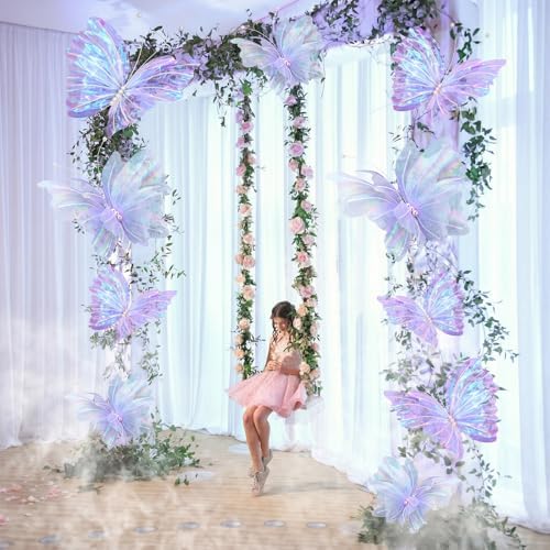 10 Pcs 24'' 20'' 12'' Large Laser Purple Pearl Butterfly Decoration 3 Sizes - Image 3