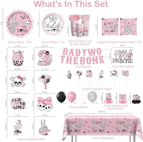 Xynic Bad Two the Bone Party Decorations Girl Tableware Set, Serves 20 - Image 2