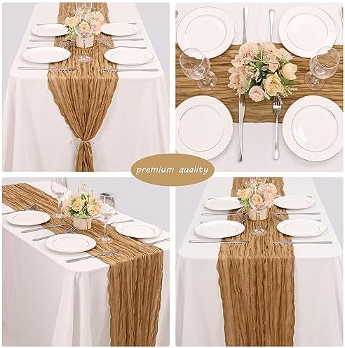 35x157 Inch Nude Cheesecloth Table Runner Neutral Boho Wedding Party Decor - Image 5