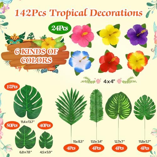 142Pcs Luau Party Decorations Fake Plant Palm Leave Monstera With Stems - Image 7