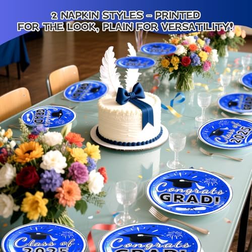 Graduation Plates and Napkins 2025 – 200PCS Blue Graduation Party Decorations Pack, Disposable Paper Plates & Napkins for 50 Guests – Perfect for 2025 Congrats Grad Party Supplies - Image 5