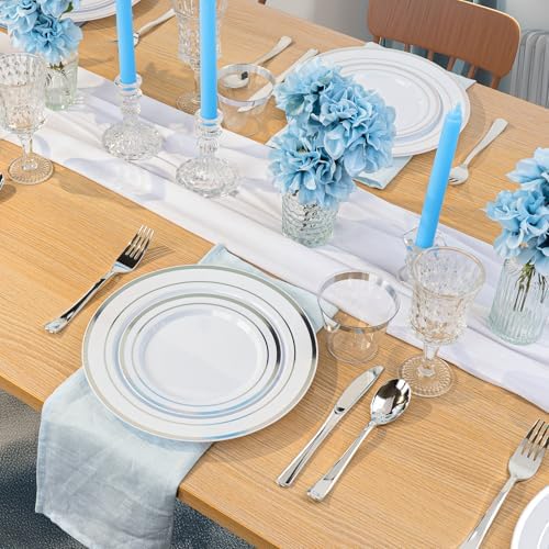 BESTVIP 700 Piece Silver Plastic Dinnerware Set for 100 Guests - Image 5