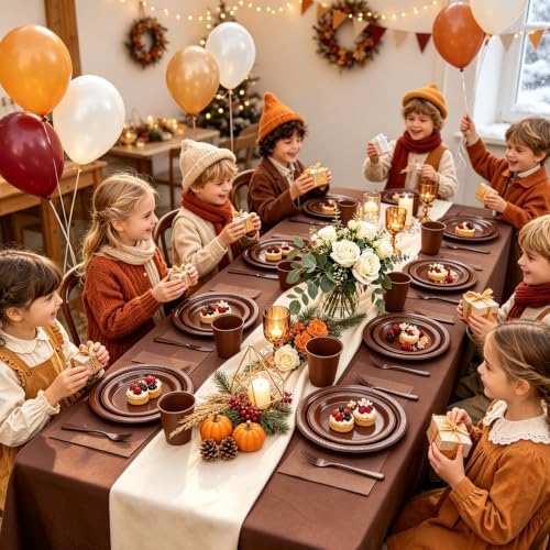Brown Plastic Plates for Party,30 Guest Disposable Brown Party Supplies Including Dinner&Dessert Plate,12oz Cups,Cutlery,Napkins & Tablecloth Dinnerware Decorations for Birthday Wedding - Image 6