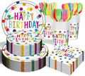 Birthday Plates & Napkins Party supplies - 350Pcs Happy Birthday Paper Plates and Napkins Sets, Disposable Happy Birthday Dots Tableware Set for Boys and Girls Party Decorations, Serves 50 by OUNIY