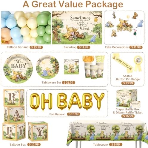 336PCS Bear Baby Shower Decorations Neutral Party Set 25 Guests - Image 3