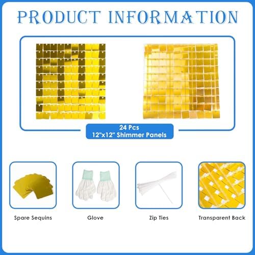 Gold Shimmer Wall Backdrop, 24pcs Sequin Panels - Image 2