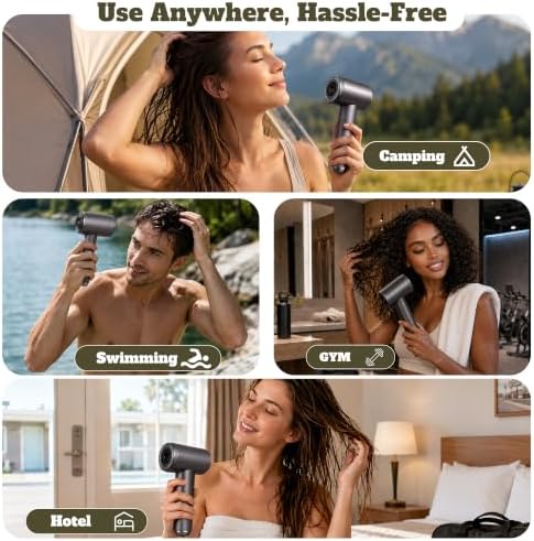 New Cordless Rechargeable Hair Dryer, 24000mAh Battery Operated,USB Portable Blow Dryer，3 Adjustable Hot and Cold Air Settings, Used for Travel, Camping, and RV - Image 7