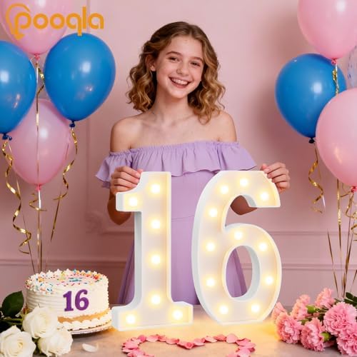 Pooqla 16th Birthday Decorations for Girls Boys, Large 12.6 in Tall Light Up Numbers for Sweet 16 Party Decorations Table Decor, Big Marquee Numbers 16th Birthday Gift for Girls Anniversary Decor - Image 5