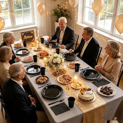 200pcs Black Plastic Party Plates Set, Disposable Black Plates and Napkins for Party, 50 Of Each 9" Dinner Plate, Napkins, Cups & Cutlery Plastic Dinnerware for Retirement, Graduation, Birthday, BBQ - Image 6