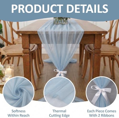 Pack of 10 Chiffon Table Runners 29 x 120 Inch, 10FT Long - Baby Blue - Image 5