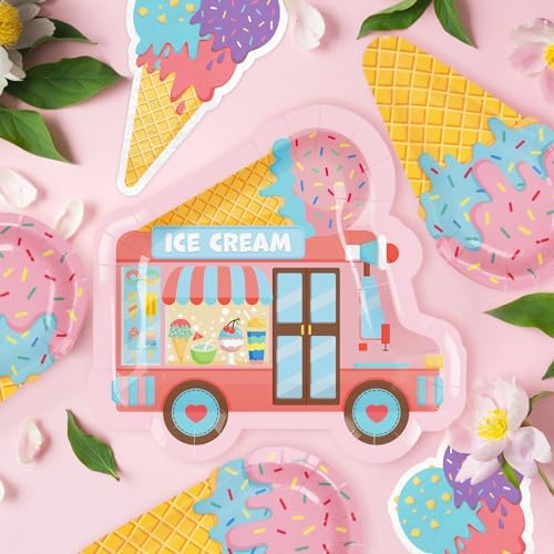 Ice Cream Party Supplies Kit for 24: Ultimate Bundle with Vibrant Paper Plates, Napkins, Cups, Tablecloth & Banner - Ice Cream Birthday Party Decorations - Image 3