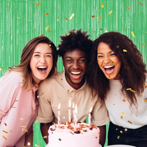 DECOCKRAT 3 Pack Foil Fringe Backdrop - Pastel Light Green Shiny Tinsel Curtains for Party Decoration/Photo Booth Props - 3.3x8.2 FT Metallic Foil Backdrop for Birthday, Wedding, Graduation, Christmas - Image 5
