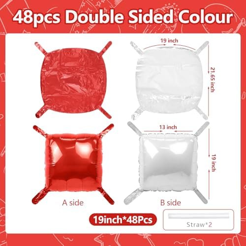 NISOCY 48PCS Red and White Square Foil Balloons Wall Backdrop - Image 2