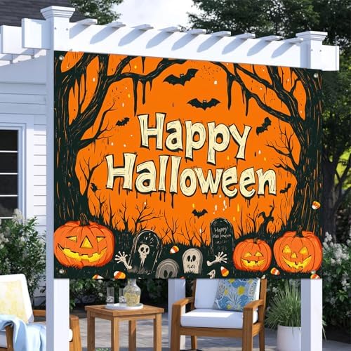 BlissYard Halloween Backdrop Pumpkin Graveyard Scene 8x6ft - Image 5