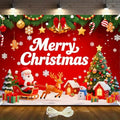 8x6ft Merry Christmas Backdrop Large Christmas Party Decoration Banner Xmas Backdrops for Wall Photography Background Photo Props with 19.68ft Ribbon by DuoduoBuy