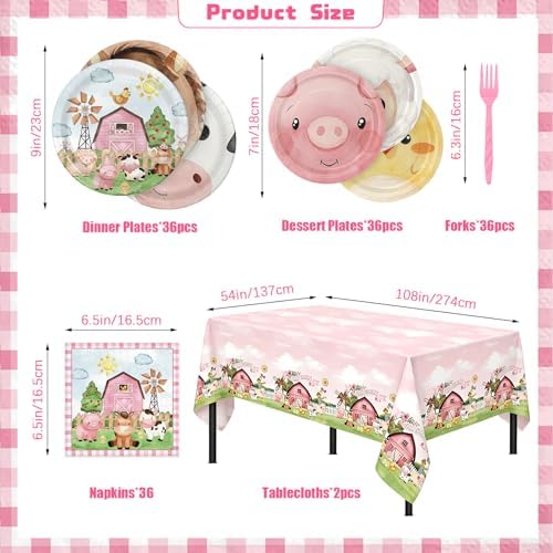 146PCS Farm Animals Party Supplies Paper Plates and Napkins Serve 36 - Image 2
