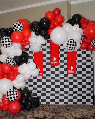 153Pcs Race Car Balloon Garland Arch Kit - Red and Black White Checkered Balloon Arch Kit 18 10 5 Inch Different Size Balloons for Racing Car Two Fast 2nd Theme Birthday Party Decorations - Image 5