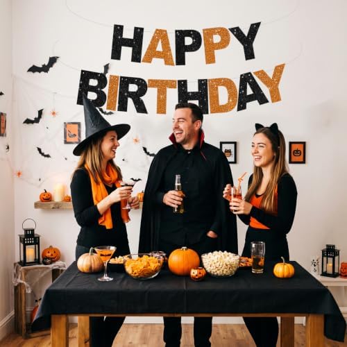 BEISHIDA Pre-Strung Black Orange Happy Birthday Banner Party Sign Decor - Image 4
