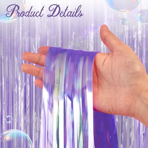2 Pack Purple Iridescent Streamers Backdrop, 3.3x6.6ft Foil Fringe Curtains Lavender Holographic Door Tinsel Streamers for Birthday, Wedding, Holiday, Bachelorette, Theme Party Decorations - Image 4