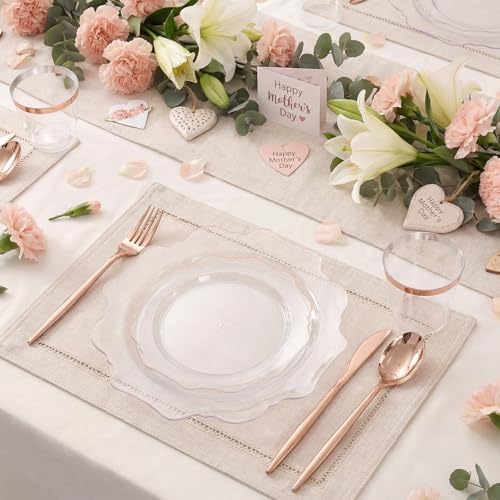 WDF 350Pcs Rose Gold Plastic Plates - Clear Rose Gold Disposable Plates 50Guest Plastic Dinnerware for Birthday/Wedding/Holidays/Thanksgiving/Christmas - Image 6