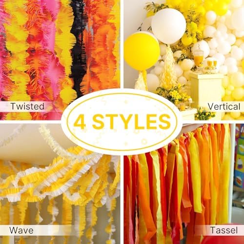 PartyWoo Yellow Crepe Paper 8pcs 656 FT Pearl Pastel Yellow White Streamers - Image 5