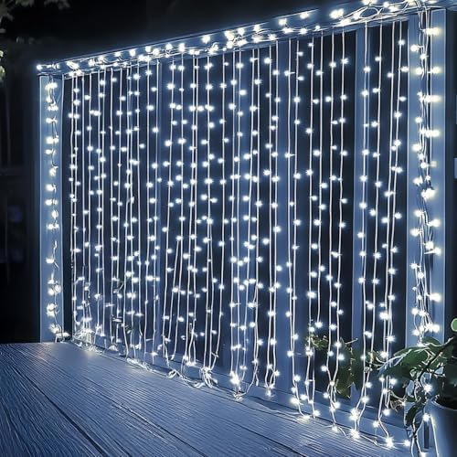 Dazzle Bright 300 LED Curtain String Lights, Christmas Fairy Lights for Bedroom with 8 Lighting Modes, Connectable Waterproof Window Lights Party Wedding Garden Wall Decor, White by DazzleBright