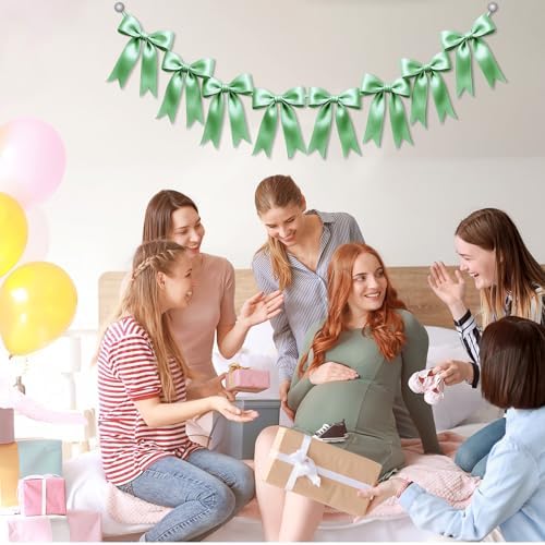 2 Strings of 16PCS Sage Green Bow Garlands Banner Decoration,Pre-Strung Satin Ribbon Ornaments for Birthday,Bachelorette Party,Bridal Shower,Wedding,Engagement,Baby Shower,Graduation Decor,Anniversary - Image 6