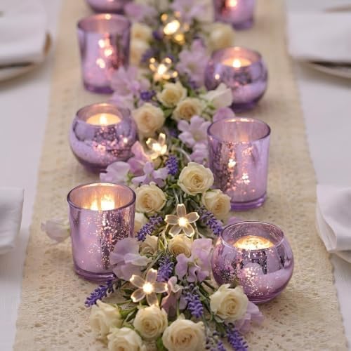 LETINE 36pcs Purple Votive Candle Holders – Glass Tea Light Candles Holder, Standard Votive Size for Regular Votive Candles– Bulk Candle Holder for Party Decoration, Bridal Shower, Home Decor - Image 2