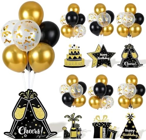 6 Sets Birthday Balloon Stand Kit for Table Happy Birthday Black Gold Balloon Centerpiece Decor Black and Gold Balloon Stand Kit for 40th 50th 60th 70th Birthday Party Decoration by Unknown
