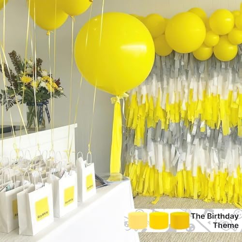 PartyWoo Yellow Crepe Paper 4pcs 328 FT Pearl Pastel Yellow White Streamers - Image 2