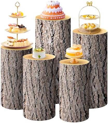 SaitiMade Set of 5 - Wood Cylinder Pedestal Stand Covers by SaitiMade